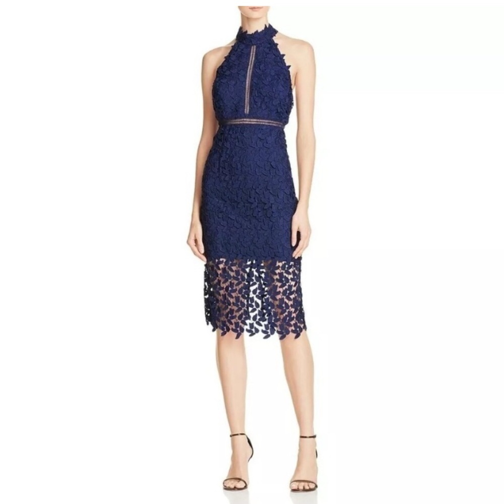 Bardot Navy Halter Sheath Midi Dress